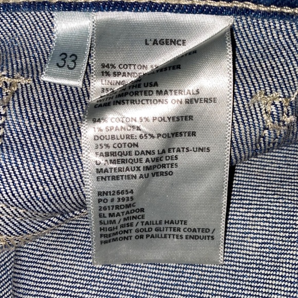 L’Agence El Matador Slim High Rise Cropped Gold Glitter Coated Jeans size 33 - Picture 10 of 11
